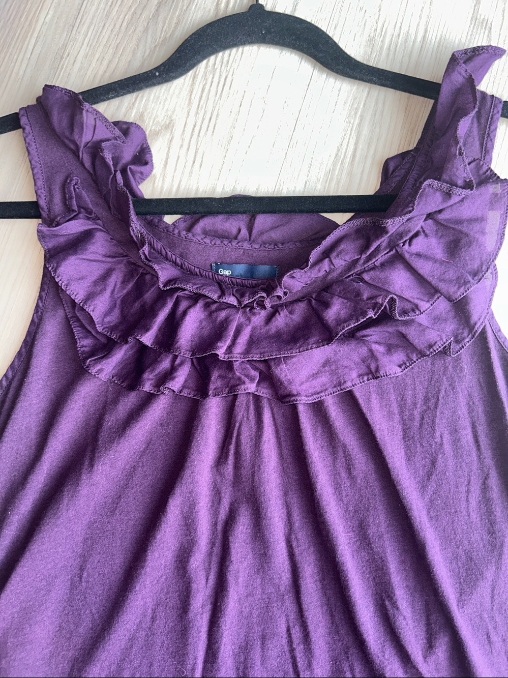 Gap Women’s Ruffle Pima Cotton Tank Top M Purple Lagenlook Casual Basic Career